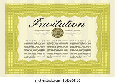 Yellow Retro invitation. Customizable, Easy to edit and change colors. With complex linear background. Perfect design. 