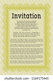 Yellow Retro invitation. Customizable, Easy to edit and change colors. With background. Money Pattern design. 