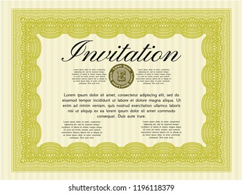 Yellow Retro invitation. Customizable, Easy to edit and change colors. Easy to print. Money Pattern. 