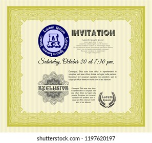 Yellow Retro invitation. Customizable, Easy to edit and change colors. With complex background. Good design. 