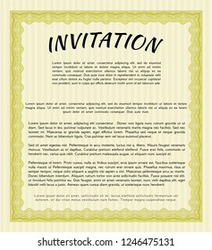 Yellow Retro invitation. Customizable, Easy to edit and change colors. With guilloche pattern. Cordial design. 