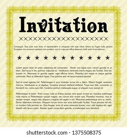 Yellow Retro invitation. Customizable, Easy to edit and change colors. With complex linear background. Beauty design. 