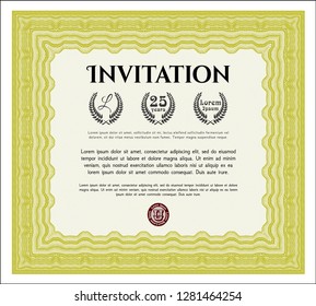 Yellow Retro invitation. Retro design. Easy to print. Vector illustration. 