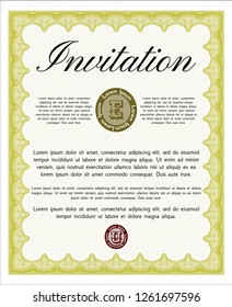 Yellow Retro invitation. Detailed. Complex background. Modern design. 