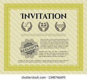 Yellow Retro invitation. Detailed. Complex background. Good design. 