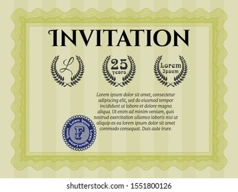 Yellow Retro invitation. Detailed. With complex background. Money design. 