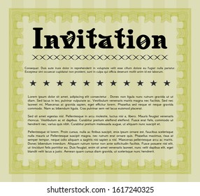 Yellow Retro invitation. Detailed. With complex background. Artistry design. 
