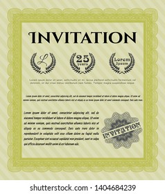 Yellow Retro invitation. Detailed. With great quality guilloche pattern. Retro design. 