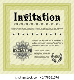 Yellow Retro invitation. Detailed. With guilloche pattern and background. Elegant design. 