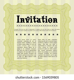 Yellow Retro invitation. Detailed. With linear background. Superior design. 