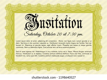 Yellow Retro invitation. Easy to print. Detailed. Beauty design. 