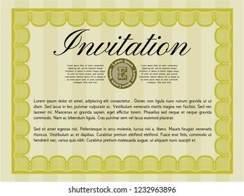 Yellow Retro invitation. Easy to print. Artistry design. Vector illustration. 