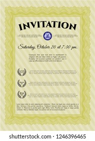 Yellow Retro invitation. Easy to print. Artistry design. Detailed. 