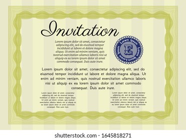 Yellow Retro invitation. Easy to print. Lovely design. Customizable, Easy to edit and change colors. 