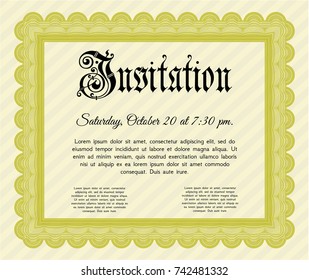 Yellow Retro invitation. Easy to print. Modern design. Vector illustration. 