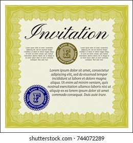 Yellow Retro invitation. Easy to print. Good design. Customizable, Easy to edit and change colors. 