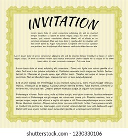 Yellow Retro invitation. Elegant design. Vector illustration. With complex linear background. 
