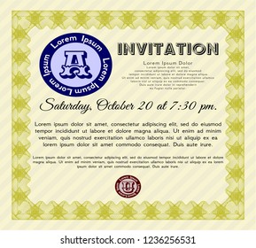 Yellow Retro invitation. Elegant design. Detailed. With complex background. 