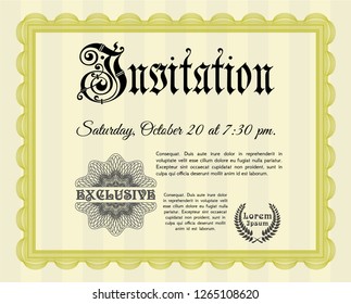 Yellow Retro invitation. Elegant design. Detailed. Easy to print. 