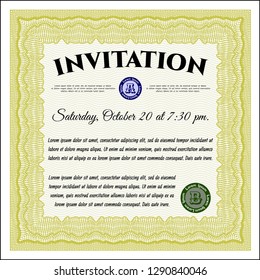 Yellow Retro invitation. Excellent design. Easy to print. Detailed. 