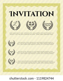 Yellow Retro invitation. With great quality guilloche pattern. Money Pattern. Vector illustration. 