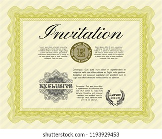 Yellow Retro invitation. With great quality guilloche pattern. Beauty design. Customizable, Easy to edit and change colors. 