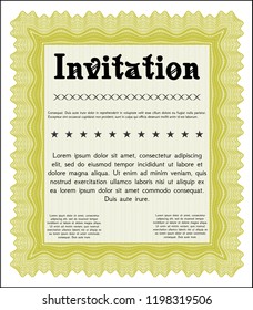 Yellow Retro invitation. With great quality guilloche pattern. Vector illustration. Sophisticated design. 
