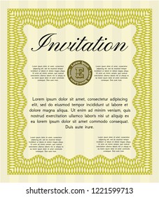 Yellow Retro invitation. With great quality guilloche pattern. Vector illustration. Money design. 