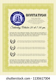 Yellow Retro invitation. With guilloche pattern. Superior design. Vector illustration. 
