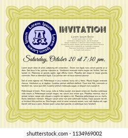 Yellow Retro invitation. With guilloche pattern and background. Vector illustration. Money design. 
