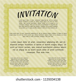 Yellow Retro invitation. With guilloche pattern and background. Lovely design. Customizable, Easy to edit and change colors. 