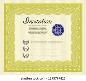 Yellow Retro invitation. With guilloche pattern. Customizable, Easy to edit and change colors. Perfect design. 