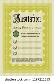 Yellow Retro invitation. With guilloche pattern and background. Customizable, Easy to edit and change colors. Lovely design. 