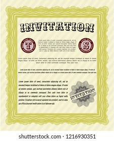 Yellow Retro invitation. With guilloche pattern and background. Customizable, Easy to edit and change colors. Money Pattern design. 