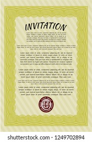 Yellow Retro invitation. With guilloche pattern. Sophisticated design. Vector illustration. 