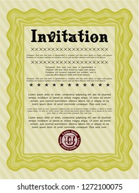 Yellow Retro invitation. With guilloche pattern and background. Money design. Customizable, Easy to edit and change colors. 