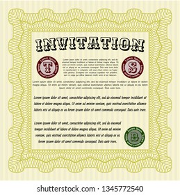 Yellow Retro invitation. With guilloche pattern. Money Pattern. Customizable, Easy to edit and change colors. 