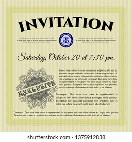 Yellow Retro invitation. With guilloche pattern and background. Detailed. Perfect design. 