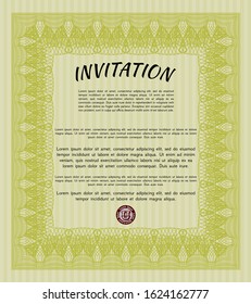 Yellow Retro invitation. With guilloche pattern. Money design. Vector illustration. 