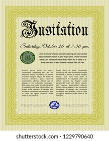 Yellow Retro invitation. With linear background. Sophisticated design. Detailed. 