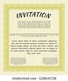 Yellow Retro invitation. With linear background. Detailed. Superior design. 
