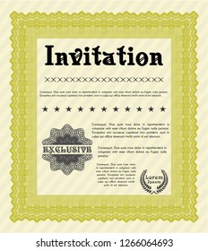 Yellow Retro invitation. With linear background. Money Pattern. Customizable, Easy to edit and change colors. 