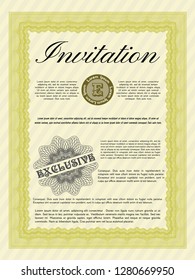 Yellow Retro invitation. With linear background. Good design. Vector illustration. 