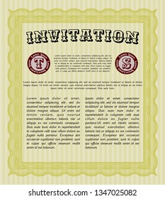 Yellow Retro invitation. With linear background. Good design. Detailed. 
