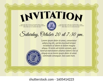 Yellow Retro invitation. With linear background. Customizable, Easy to edit and change colors. Lovely design. 