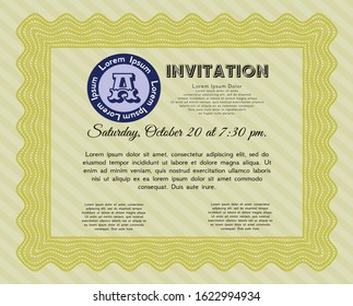 Yellow Retro invitation. With linear background. Good design. Detailed. 