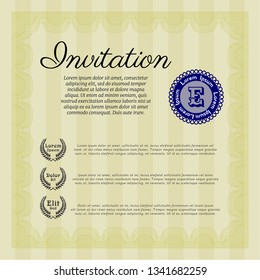 Yellow Retro invitation. Modern design. Customizable, Easy to edit and change colors. Complex background. 