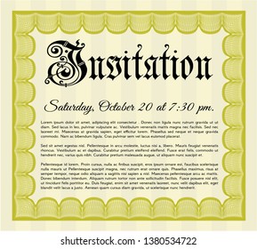 Yellow Retro invitation. Modern design. Detailed. Printer friendly. 