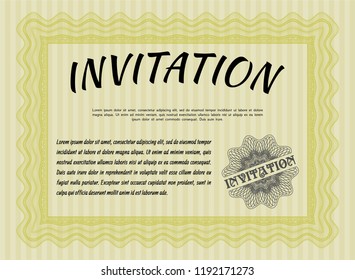 Yellow Retro invitation. Money design. With background. Customizable, Easy to edit and change colors. 
