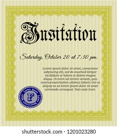 Yellow Retro invitation. Money design. Detailed. With guilloche pattern. 